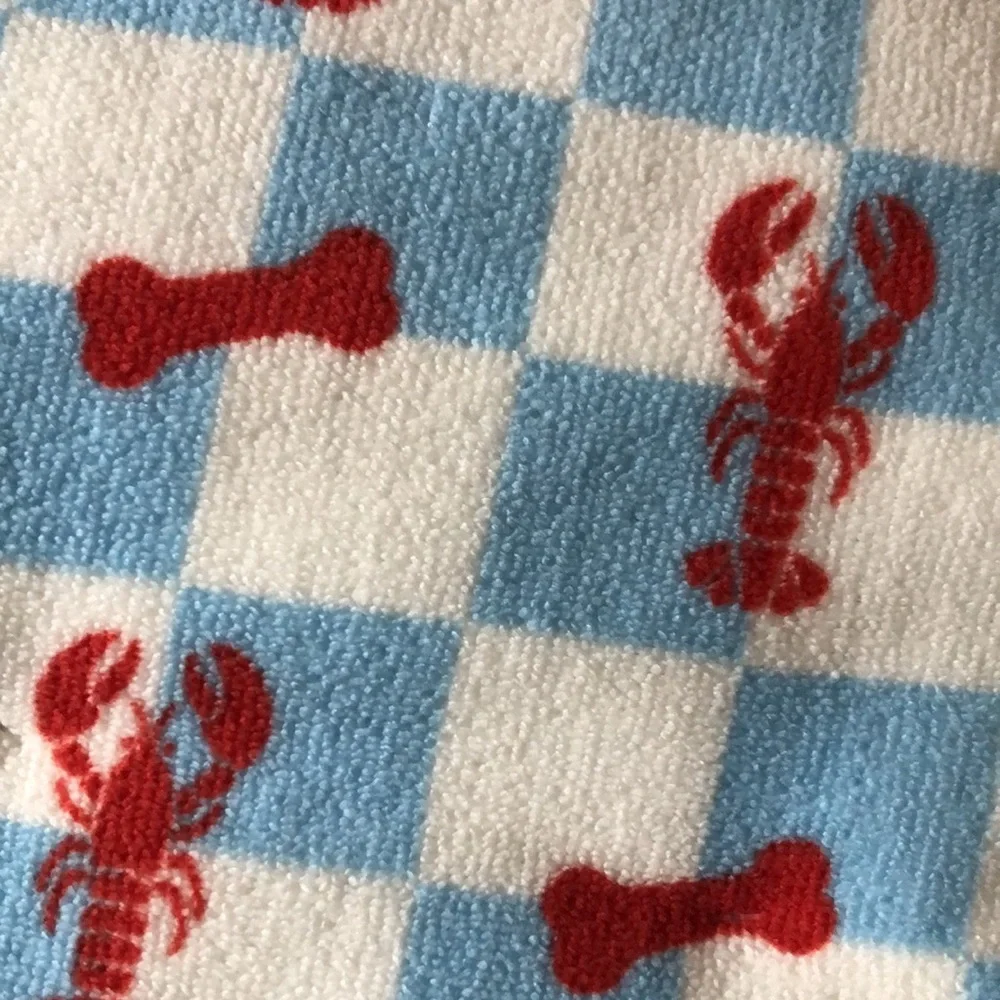 Purely Baxter Blue & White Check Microfiber Pet Towels with Red Lobster Print